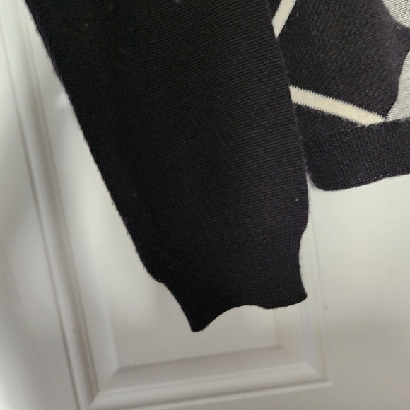 Bachrach Men's M Wool Blend Argyle Geometric Crewneck Sweater Black White Medium - Picture 8 of 8